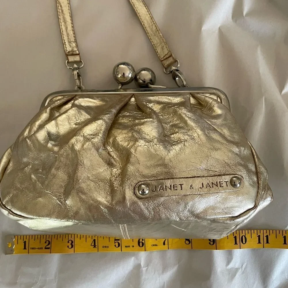 Janet & Janet Gold Leather Crossbody. Made in Italy.